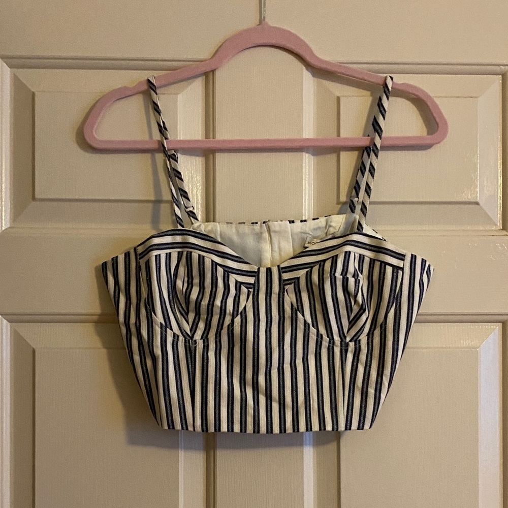 NWT Moon River Black & White Striped Crop Top, Size L